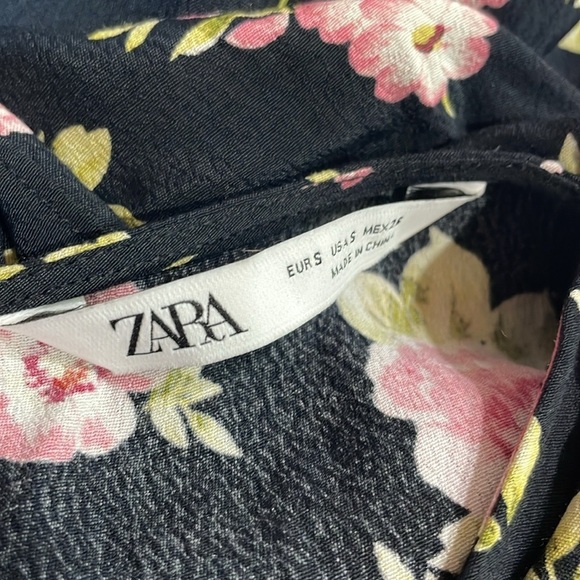 Zara Black Pink Floral Ruffle 3/4 Sleeve Mini Dress - Picture 3 of 9